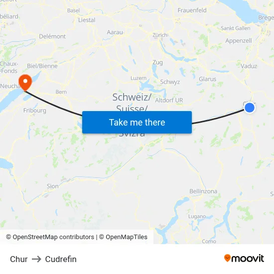 Chur to Cudrefin map