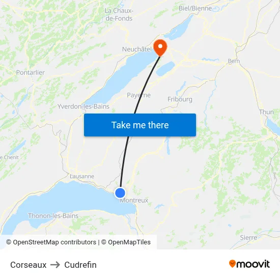 Corseaux to Cudrefin map
