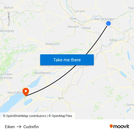 Eiken to Cudrefin map