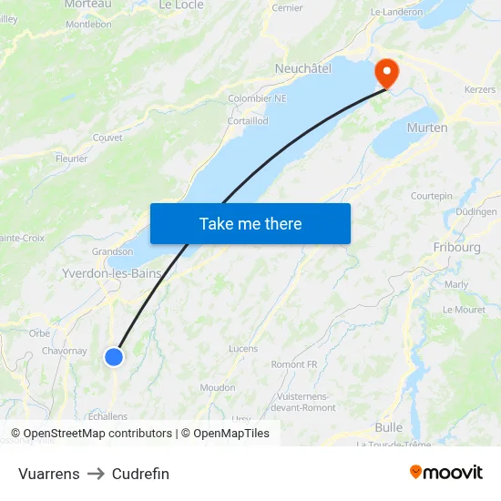 Vuarrens to Cudrefin map