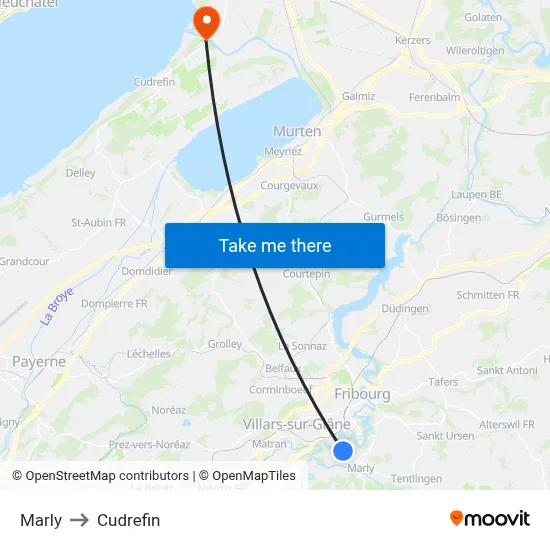 Marly to Cudrefin map