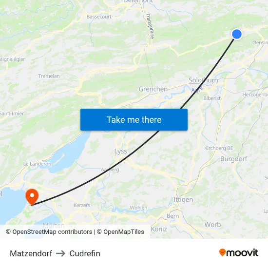 Matzendorf to Cudrefin map