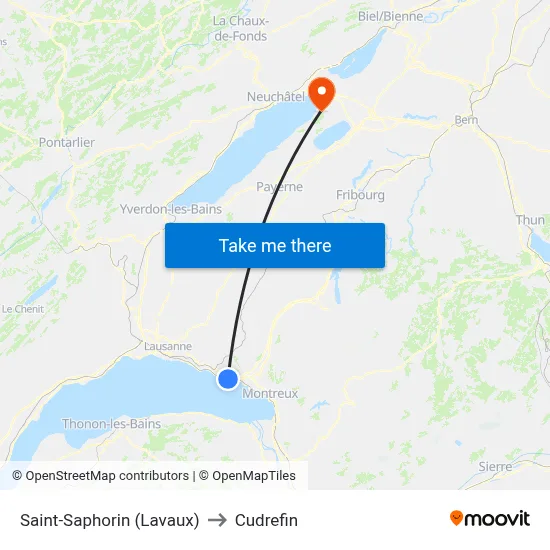 Saint-Saphorin (Lavaux) to Cudrefin map