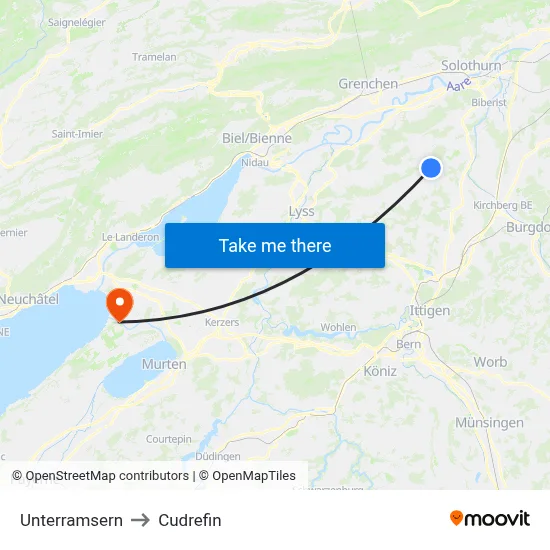 Unterramsern to Cudrefin map