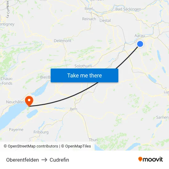 Oberentfelden to Cudrefin map