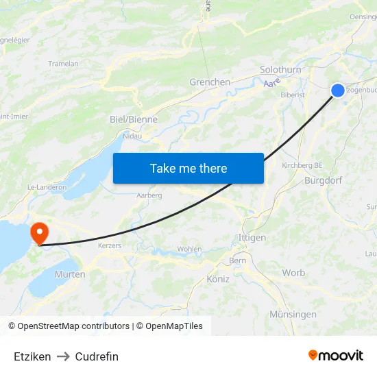 Etziken to Cudrefin map