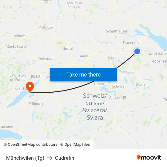 Münchwilen (Tg) to Cudrefin map