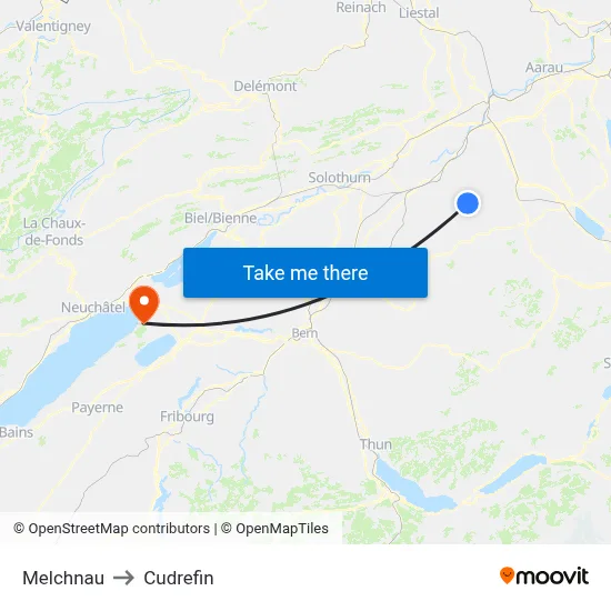 Melchnau to Cudrefin map
