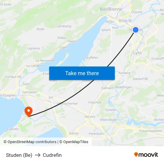 Studen (Be) to Cudrefin map