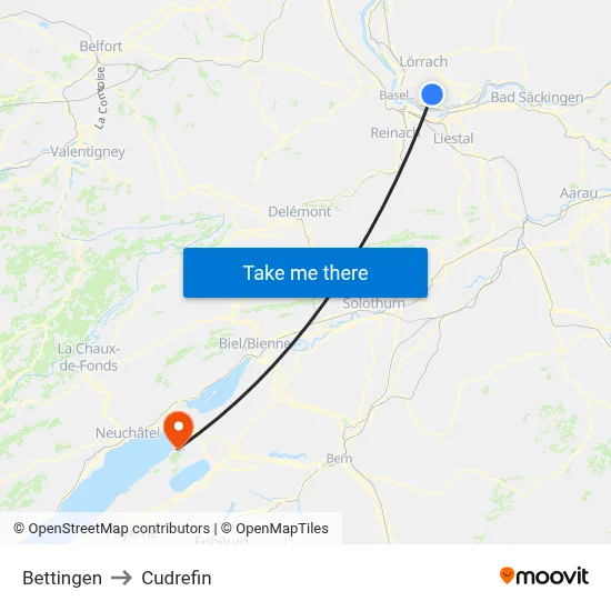 Bettingen to Cudrefin map