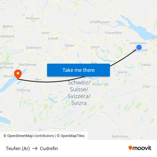 Teufen (Ar) to Cudrefin map