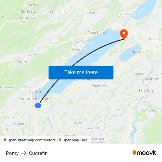 Pomy to Cudrefin map