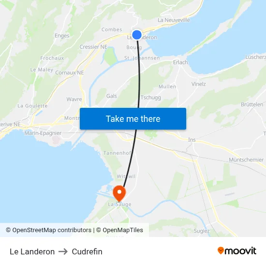 Le Landeron to Cudrefin map