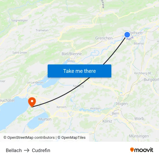 Bellach to Cudrefin map