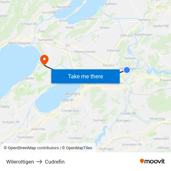 Wileroltigen to Cudrefin map