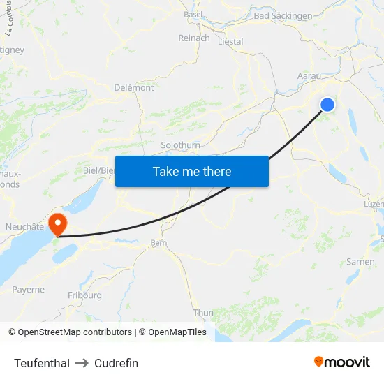 Teufenthal to Cudrefin map