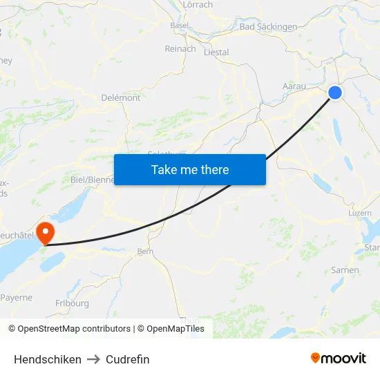 Hendschiken to Cudrefin map