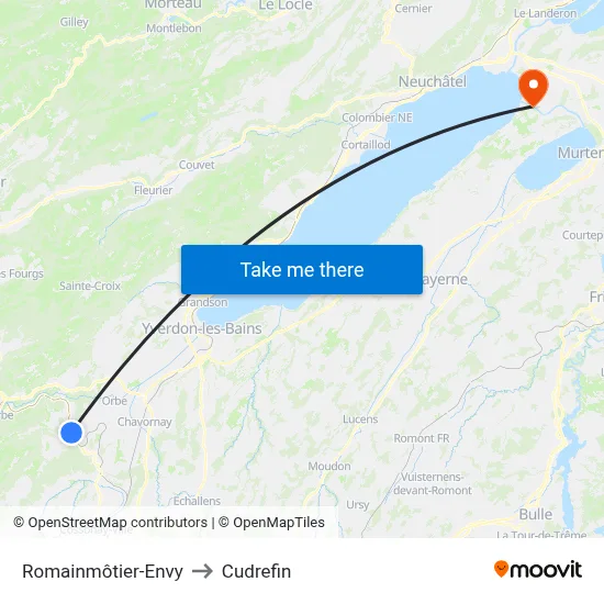 Romainmôtier-Envy to Cudrefin map