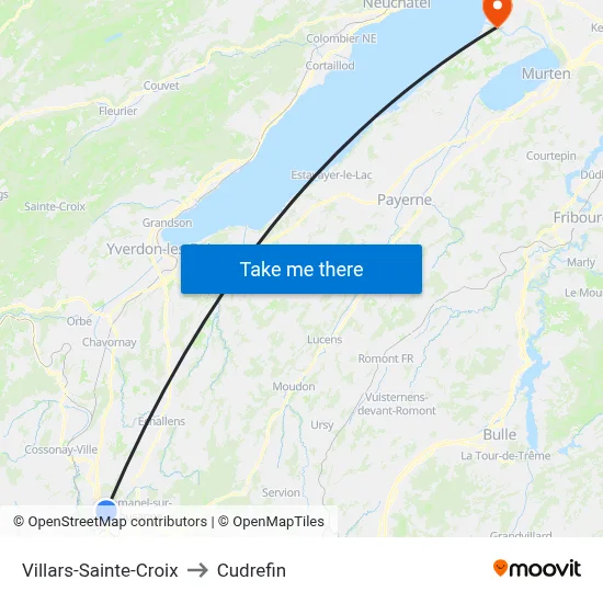 Villars-Sainte-Croix to Cudrefin map