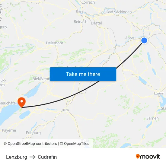 Lenzburg to Cudrefin map