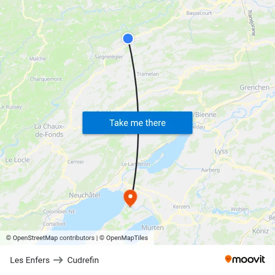 Les Enfers to Cudrefin map