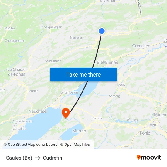 Saules (Be) to Cudrefin map