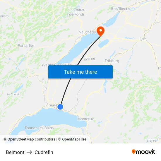 Belmont to Cudrefin map