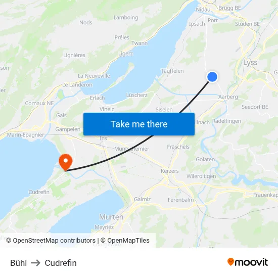 Bühl to Cudrefin map