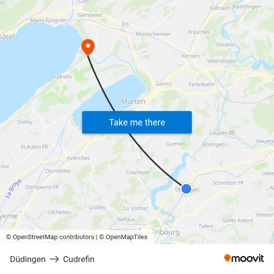 Düdingen to Cudrefin map