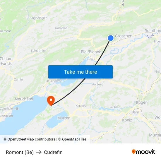 Romont (Be) to Cudrefin map