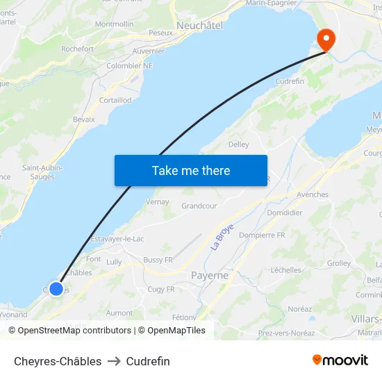 Cheyres-Châbles to Cudrefin map