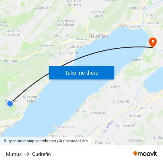 Mutrux to Cudrefin map