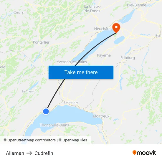 Allaman to Cudrefin map