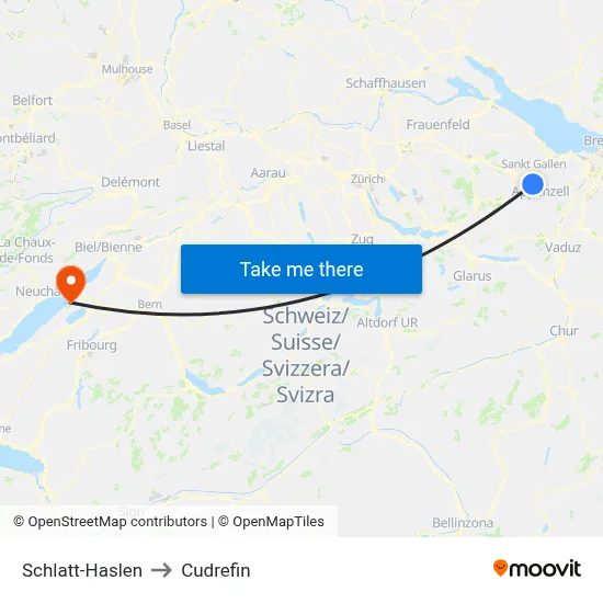 Schlatt-Haslen to Cudrefin map