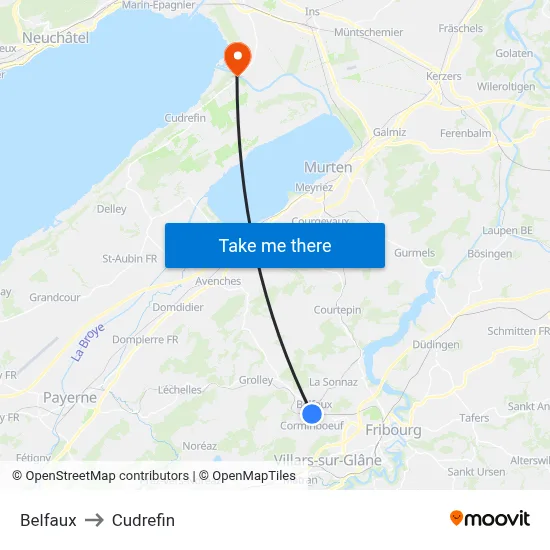 Belfaux to Cudrefin map