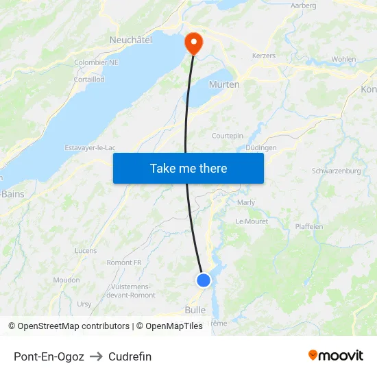 Pont-En-Ogoz to Cudrefin map