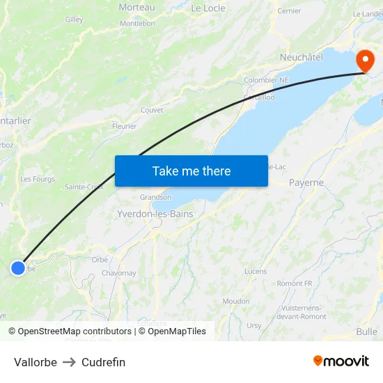 Vallorbe to Cudrefin map