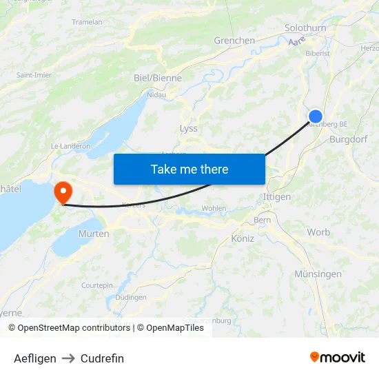 Aefligen to Cudrefin map