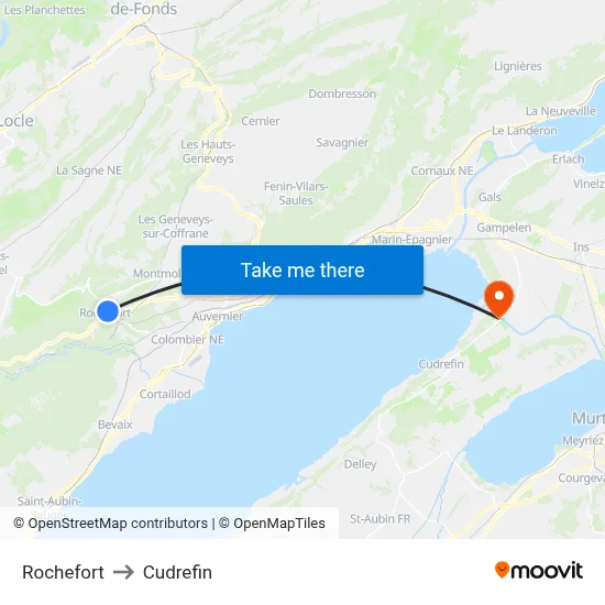 Rochefort to Cudrefin map