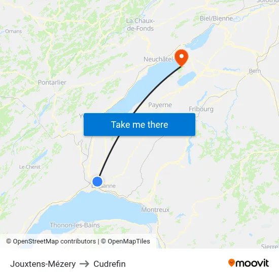 Jouxtens-Mézery to Cudrefin map