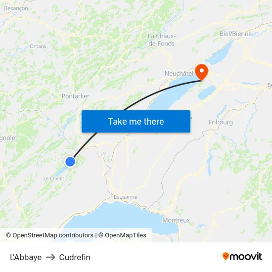 L'Abbaye to Cudrefin map