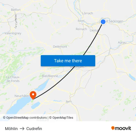 Möhlin to Cudrefin map