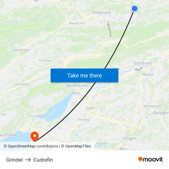 Grindel to Cudrefin map