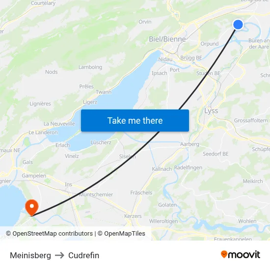 Meinisberg to Cudrefin map
