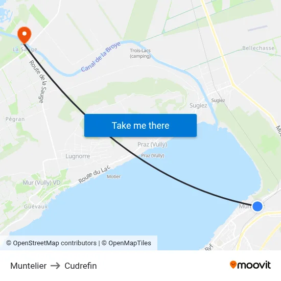 Muntelier to Cudrefin map