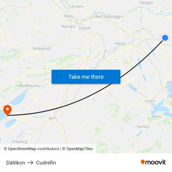 Dällikon to Cudrefin map