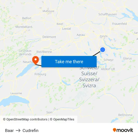 Baar to Cudrefin map