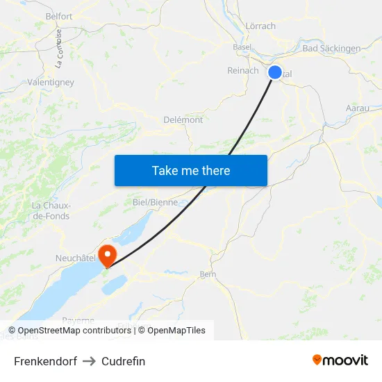 Frenkendorf to Cudrefin map