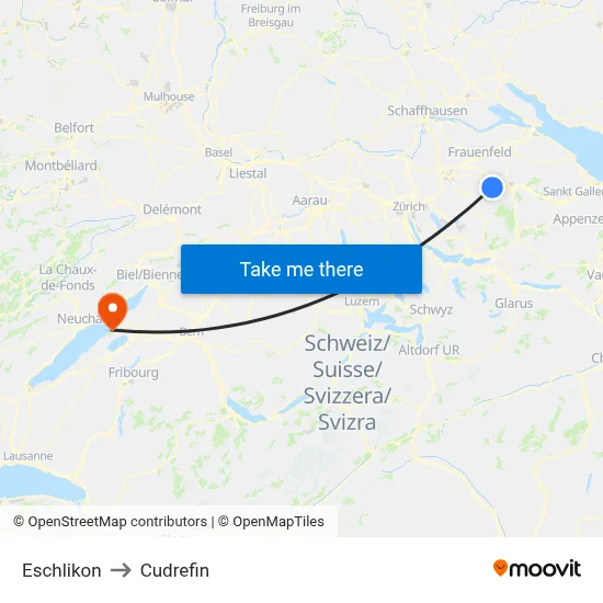 Eschlikon to Cudrefin map