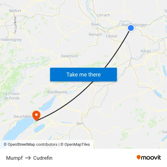 Mumpf to Cudrefin map